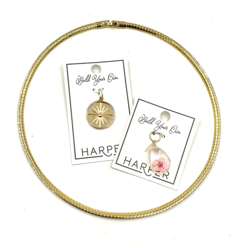 Harper Build Your Own Charm Necklace Sunburst & Pink Flower Francesca’s NWT